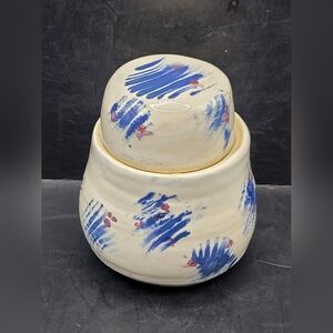 Vintage Studio Pottery Ginger Jar Hand Painted Signed Ceramic Lidded Jar